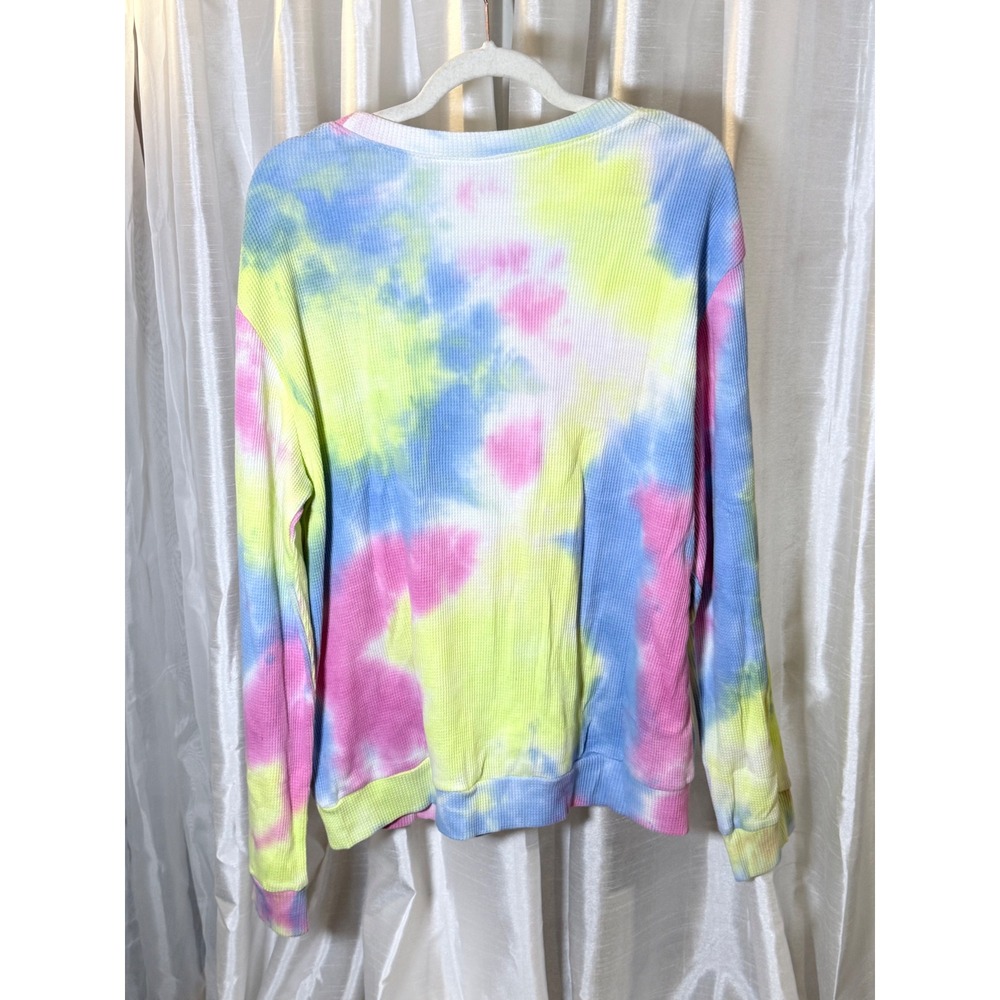 Tella Couture Waffle Knit Top Womens XXL Multi Tie Dye Excellent Long Sleeve - Picture 3 of 5